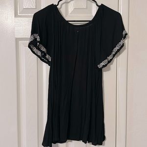 Black embroidered peasant top